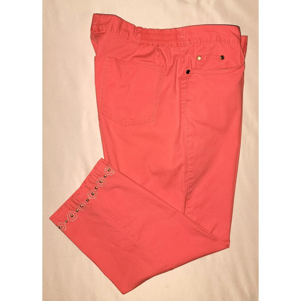 Rudy Rd Womens 12 Crop Capri Embellished Hem Elastic Waist Zip Button Fly Pants